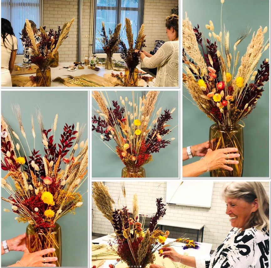 hoe maak je een droogboeket?| droogbloemen workshop| workshop met droogbloemen| boeket maken van droogbloemen| droogboeket maken| workshop bloemschikken weert| bloemschikken eindhoven| vrijgezellenfeest| personeelsuitje| personeelsverenigingsuitje| personeelsfeestje