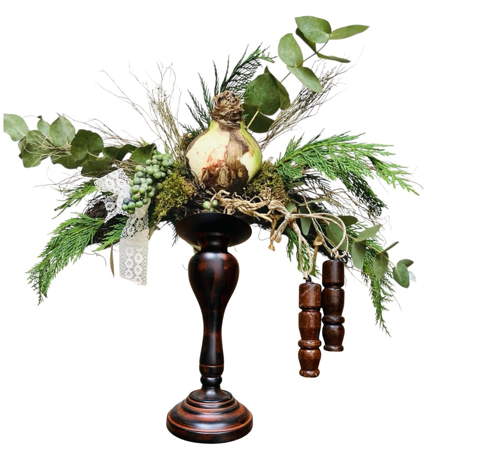 bloemschik pakket| kerstdecoratie maken thuis| diy voorjaar| bloemschikpakket landelijk| bloemschik pakket| amaryllis op kandelaar| magical flower