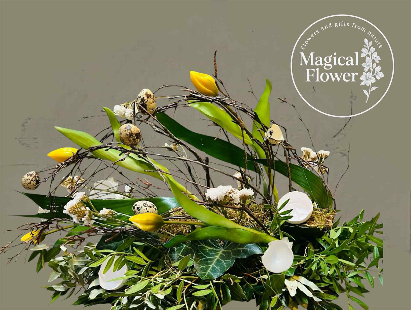 Paasworkshop| bloemschikken voorjaar| workshop| magical flower| Bloemschikpakket| workshops bloemschikken Pasen| paasei 