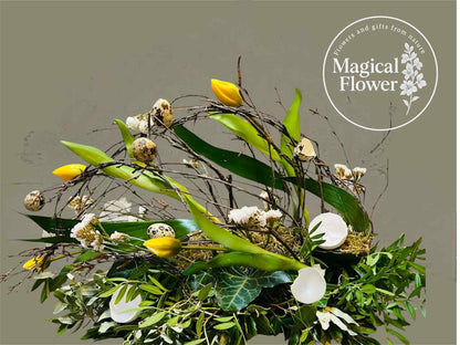 Paasworkshop| bloemschikken voorjaar| workshop| magical flower| Bloemschikpakket| workshops bloemschikken Pasen| paasei 