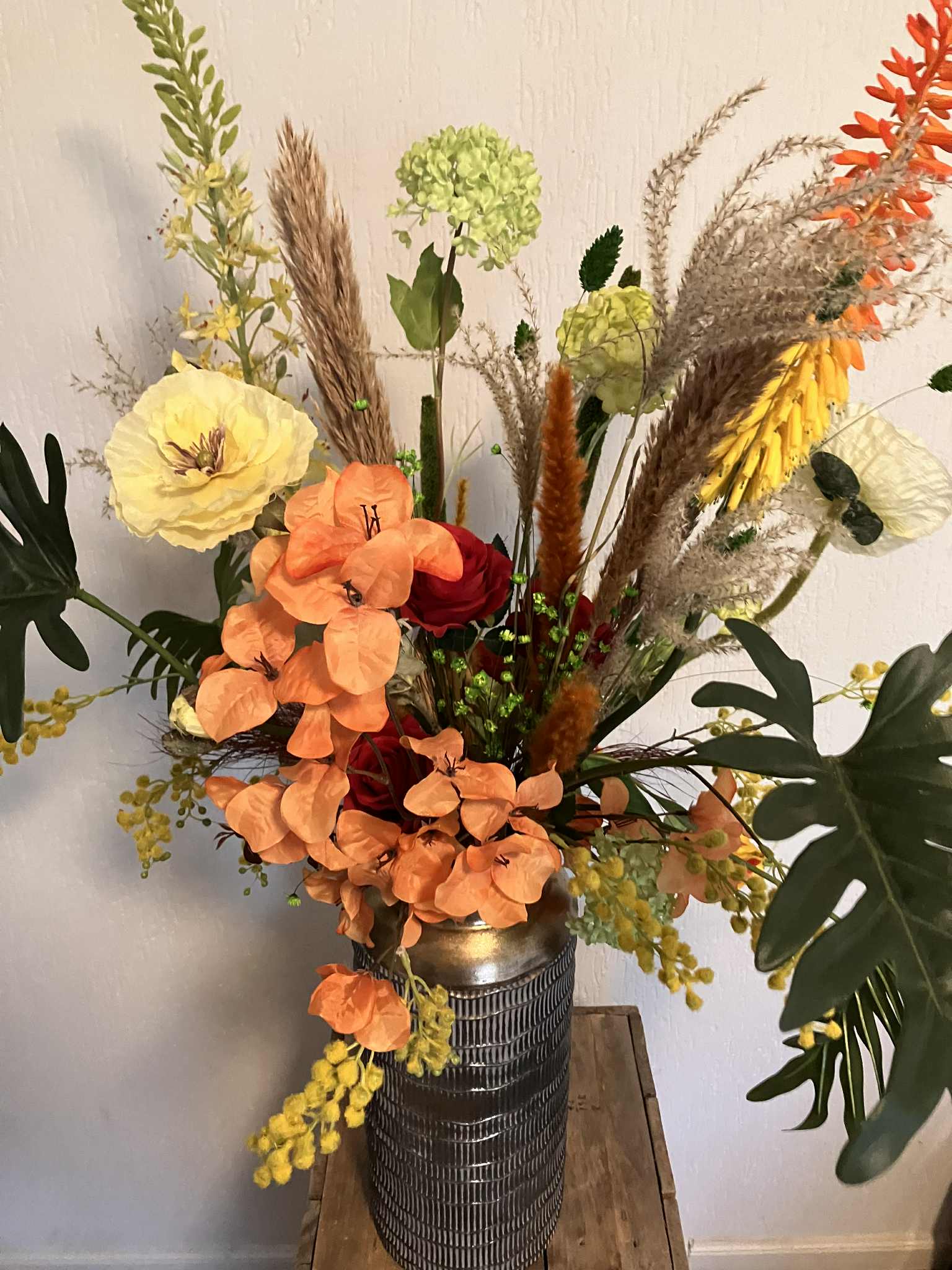 zijdenbloemenboeket| zijden boeket in hoge vaas|zijden bloemen boeket in hoge vaas| magical flower