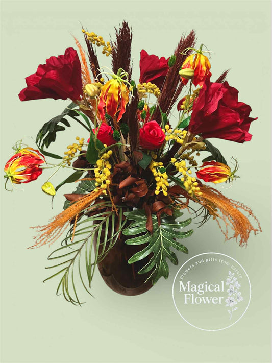 silkflowers|zijdenbloemen met droogbloemen in vaas|magical flower| zijdenboeket in vaas| zijdenboeket met vaas| kleurrijk kunstboeket|neutraal zijden boeket| zijdenbloemen kleurrijk