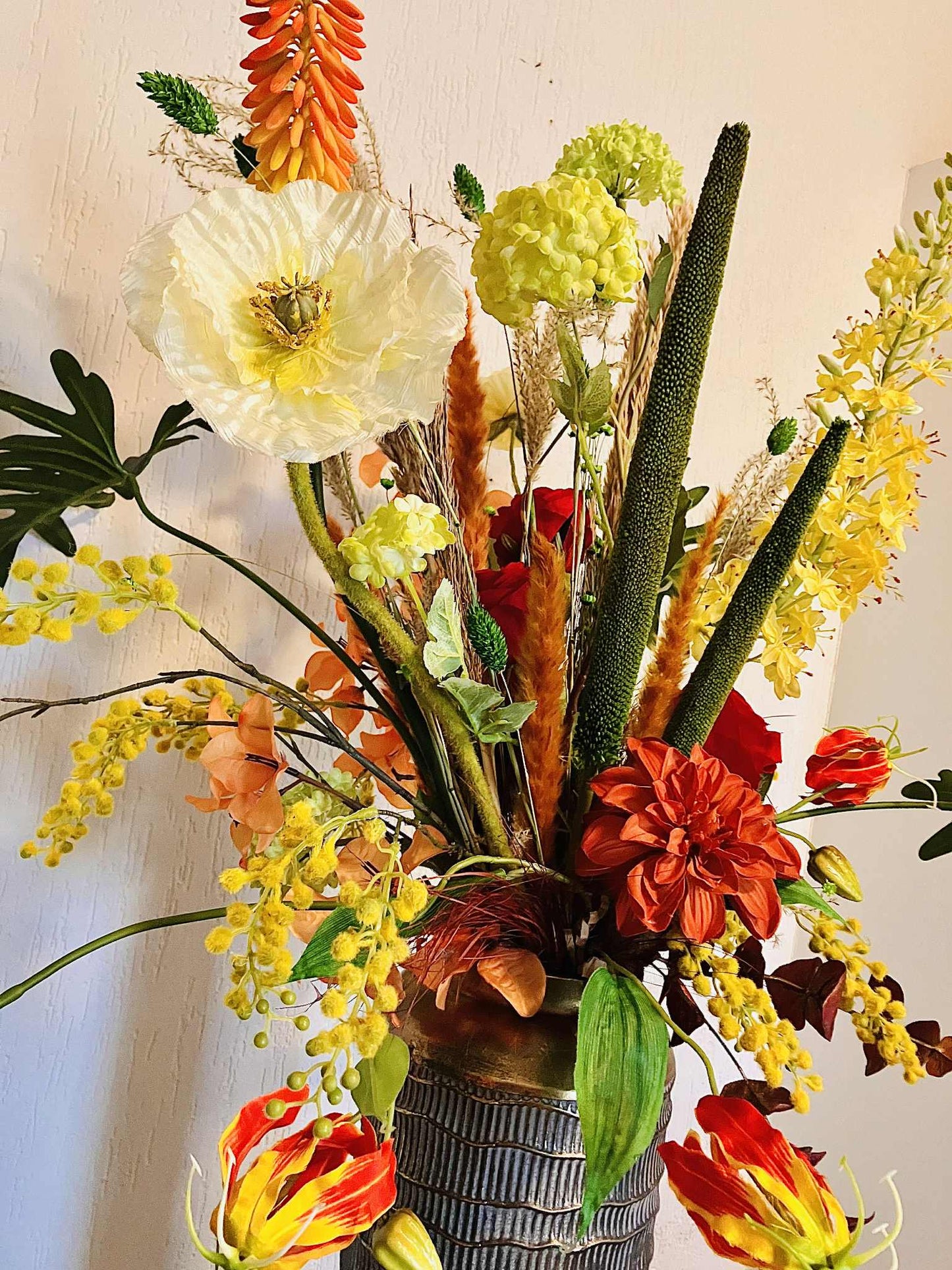 zijdenbloemenboeket| zijden boeket in hoge vaas|zijden bloemen boeket in hoge vaas| magical flower